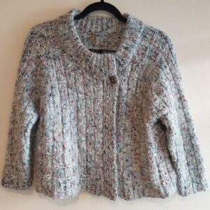 Pride Vintage Blue Marled Mohair Blend Crop Swing Cardigan